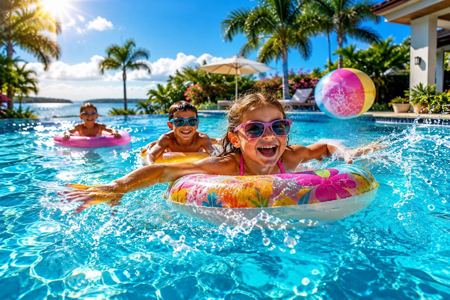 People enjoying a swimming pool